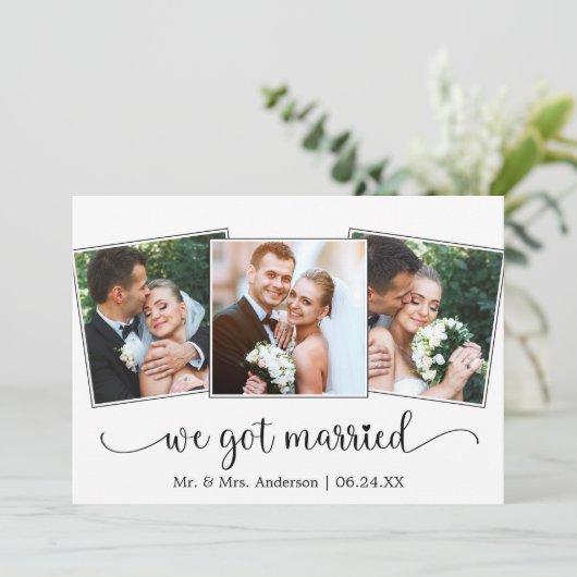 We Got Married Calligraphy Heart 3 Photo Aankondiging (Staand voorkant)