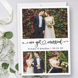 We Got Married Calligraphy Heart 3 Photo Wedding Aankondiging