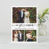 We Got Married Calligraphy Heart 3 Photo Wedding Aankondiging (Staand voorkant)