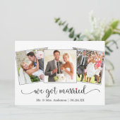 We Got Married Calligraphy Rode Hart 3 Foto Aankondiging (Staand voorkant)