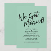 "We Got Married!" Casual Script Groene Ontvangst Kaart (Voorkant / Achterkant)