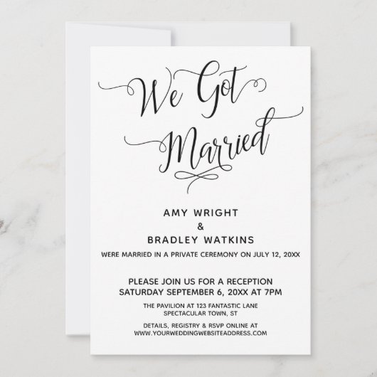 "We Got Married" Elegante bruiloft na-feestje Kaart (Voorkant)