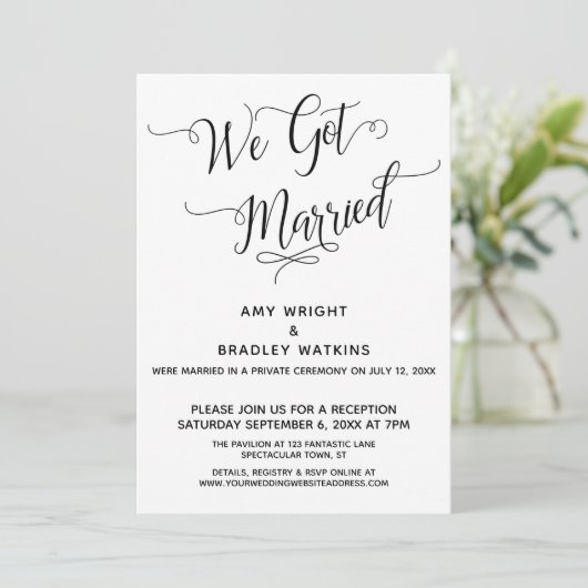"We Got Married" Elegante bruiloftsreceptie Kaart (Staand voorkant)