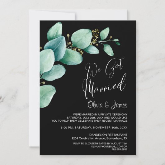 We Got Married Eucalyptusbladeren Trouwreceptie Kaart (Voorkant)