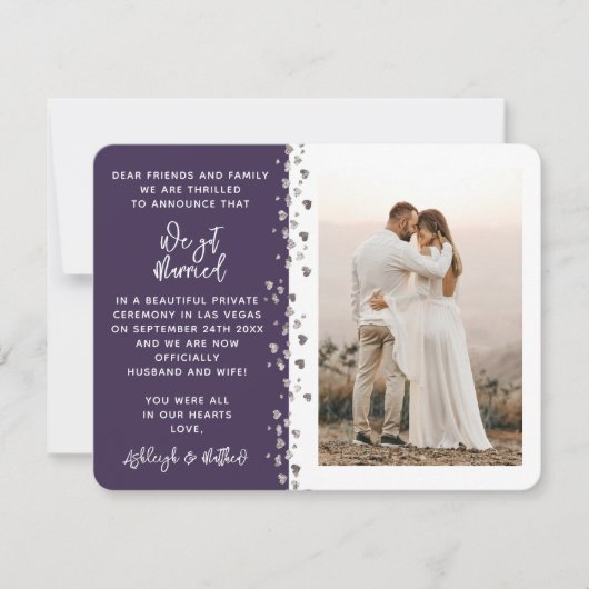 We Got Married Glitter Hart Foto Paars Wit Kaart (Voorkant)