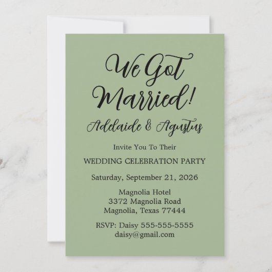 We Got Married Green Invitation Kaart (Voorkant)