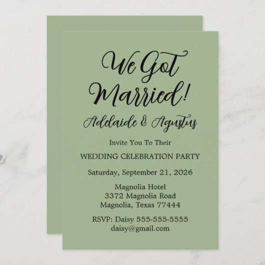 We Got Married Green Invitation Kaart (Voorkant / Achterkant)