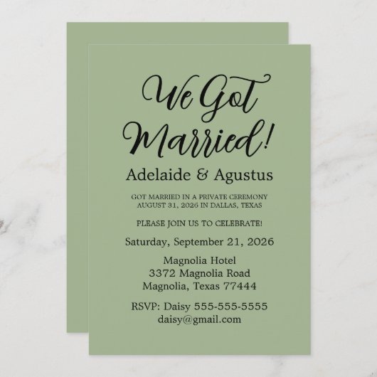 We Got Married Green Wedding Reception  Kaart (Voorkant / Achterkant)