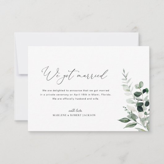 We Got Married Greenery huwelijksaankondiging Bedankkaart (Voorkant)