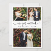We Got Married Heart Calligraphy 3 Photos Wedding Aankondiging (Voorkant)