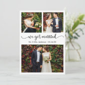 We Got Married Heart Calligraphy 3 Photos Wedding Aankondiging (Staand voorkant)