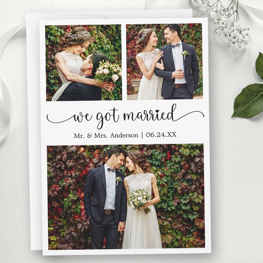 We Got Married Heart Calligraphy 3 Photos Wedding Aankondiging