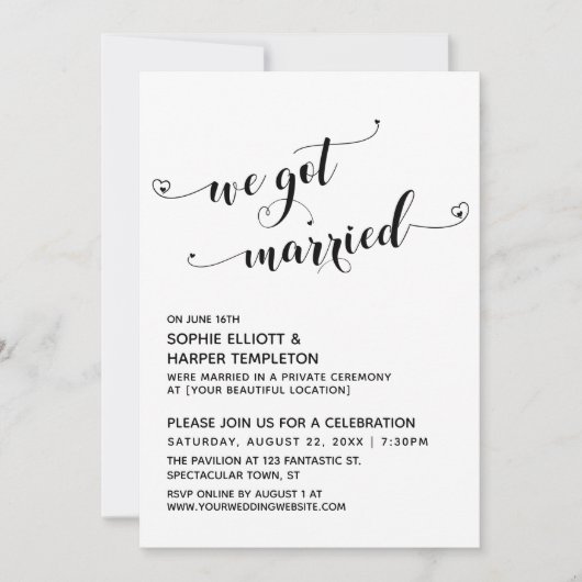 We Got Married Hearts Typografie Ontvangst Only Kaart (Voorkant)