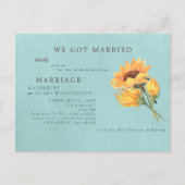 We Got Married Het is een Feest Turquoise Zonneblo Uitnodiging Briefkaart (Voorkant)