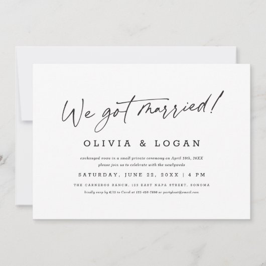 We Got Married Modern Script Wedding Elopement Kaart (Voorkant)