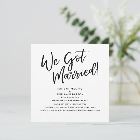 "We Got Married!" Moderne bruiloftsscriptie recept Kaart (Staand voorkant)