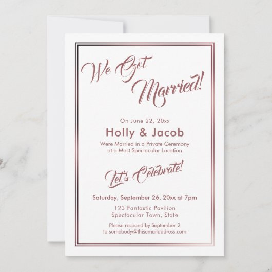 We Got Married Rose Goud Over Wit, Ontvangsthal Kaart (Voorkant)