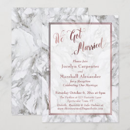 We Got Married Rose Goud Schrift Marmer Ontvangst Kaart