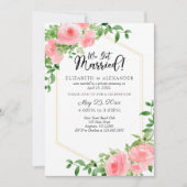 We Got Married Roze Bloemige Trouwdag Kaart (Voorkant)