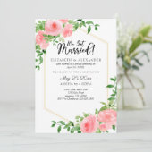 We Got Married Roze Bloemige Trouwdag Kaart (Staand voorkant)