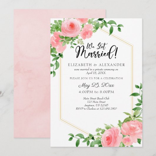 We Got Married Roze Bloemige Trouwdag Kaart (Voorkant / Achterkant)