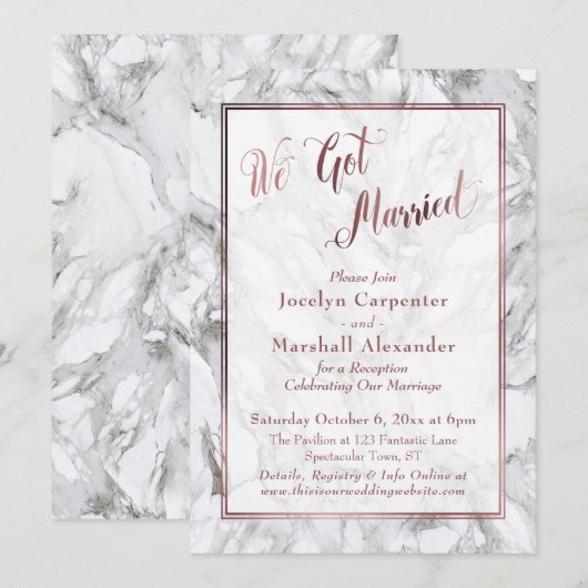 We Got Married Roze Gouden Schrift Marmeren Ontvan Kaart (Voorkant / Achterkant)