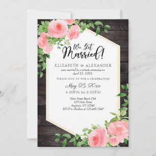 We Got Married Rustieke Houten Roze Bloemige Trouw Kaart