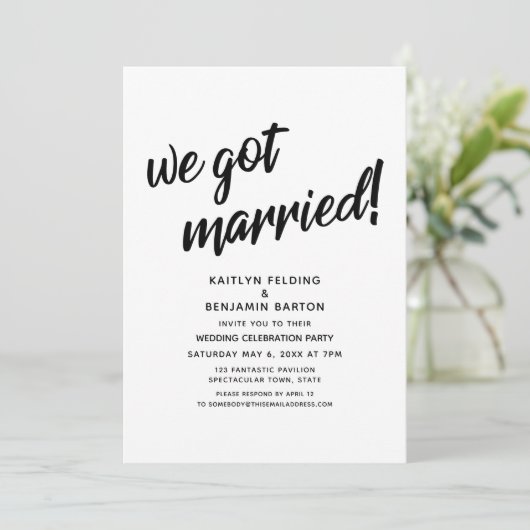 " We Got Married!" Script bruiloftsreceptie evenem Kaart (Staand voorkant)