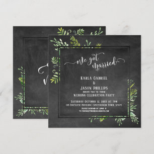 We Got Married Script Groene Boeket Krijtbord Kaart