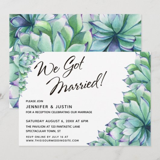 We Got Married Script met waterverf vetplanten Kaart (Voorkant / Achterkant)