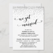 We Got Married Script Silver Confetti Ontvangst Kaart (Voorkant)