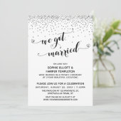 We Got Married Script Silver Confetti Ontvangst Kaart (Staand voorkant)