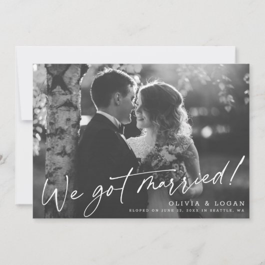 We Got Married! Script Wedding Photo Elopement Kaart (Voorkant)