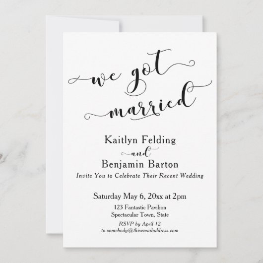 We Got Married Script Zwart-wit ontvangst Kaart (Voorkant)