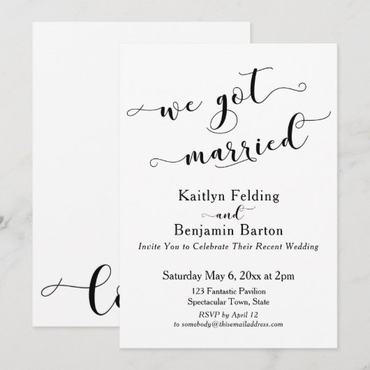 We Got Married Script Zwart-wit ontvangst Kaart (Voorkant / Achterkant)