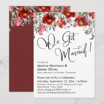 We Got Married Typografie Bordeauxrode Bloemen