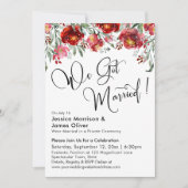 We Got Married Typografie Donkerrood Bloemen Kaart (Voorkant)