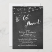 We Got Married Typografie Krijtbord Slingerlampjes Kaart (Voorkant)