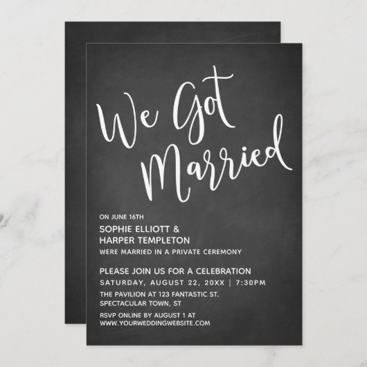 We Got Married Typografie op een subtiel schoolbor Kaart (Voorkant / Achterkant)