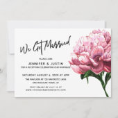 We Got Married Typografie, Roze Aquarel Pioen Kaart (Voorkant)
