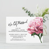 We Got Married Typografie, Roze Waterverf Pioenroo Kaart (Staand voorkant)