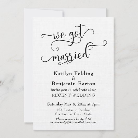 We Got Married Typografie Trouwreceptie Alleen Kaart (Voorkant)