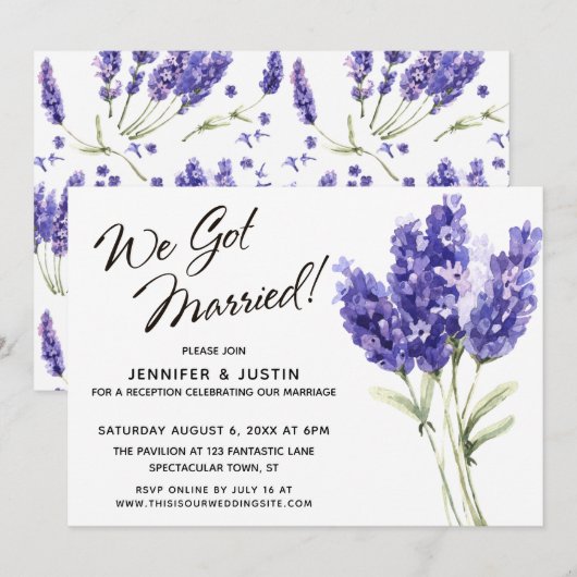 We Got Married Watercolor Lavendel Bloemen Kaart (Voorkant / Achterkant)