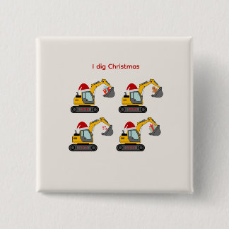 We graven met Kerstmis - Santa's graafmachines mag Vierkante Button 5,1 Cm