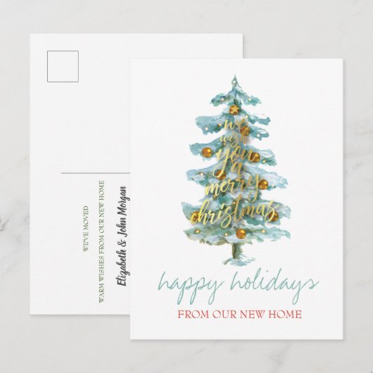 We Have Moved Kerstboom,Ballen,Sterren Vakantie  Aankondigingskaart (Voorkant / Achterkant)