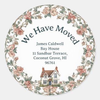 We Have Moved New Address English Country Garden  Ronde Sticker
