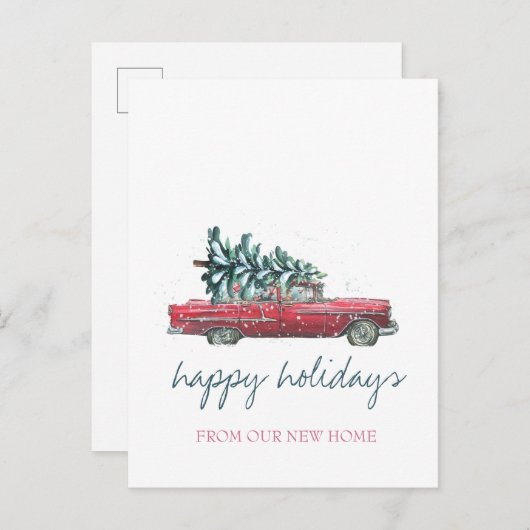 We Have Moved,Retro Auto,Kerstdraad Aankondigingskaart (Voorkant / Achterkant)