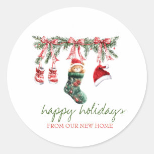 We Have Moved Rode Kerstman Baby Kerstmis Waslijn Ronde Sticker