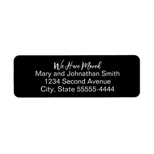 We Have Moved Script Black Moving Announcement Etiket (Voorkant)