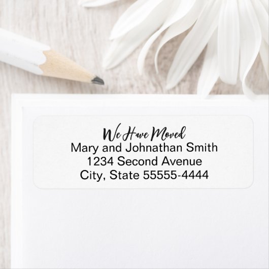 We Have Moved Script White Moving Announcement Etiket (Insitu)
